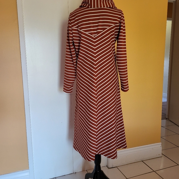 Vintage 1970s Original tags striped cowl casual dress brown white m medium 8 10 - Picture 3 of 9